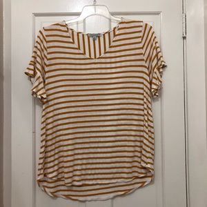 Mustard yellow and white ruffle sleeve top 1X